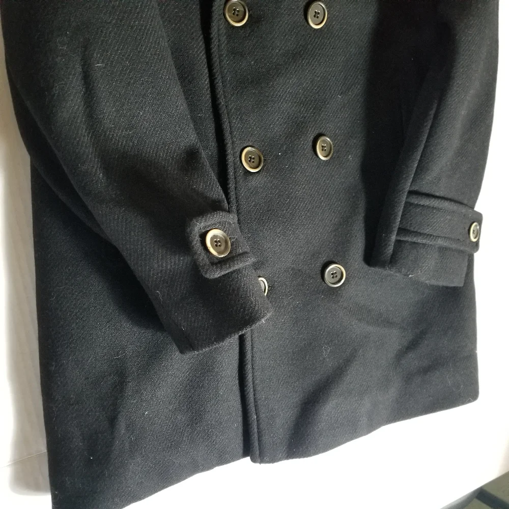 NWT ZARA GIRL'S BLACK DOUBLE BREASTED PEACOAT SIZE 10 53% WOOL
